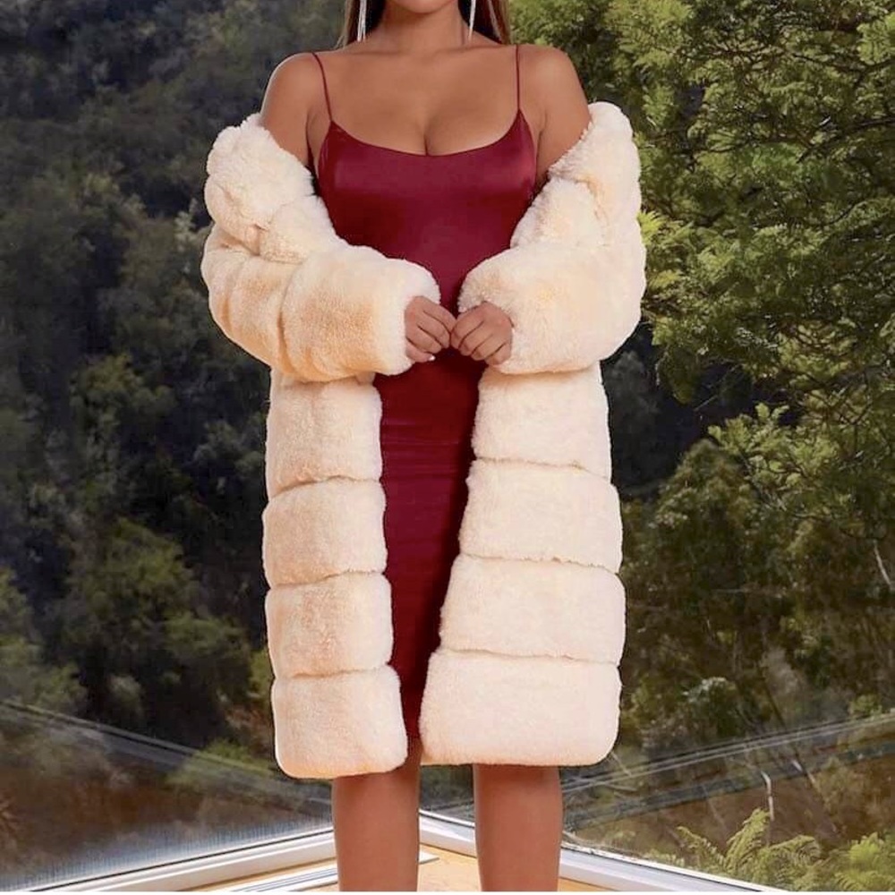 Women's Cream Faux Fur Trench Coat